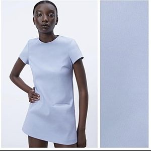 Short sleeve blue Zara dress with hidden shorts under. Sz XS